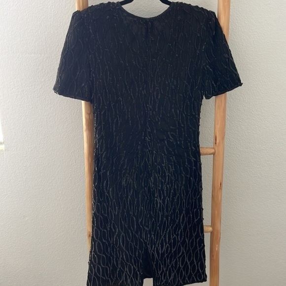 Vintage Lawrence Kazar New York 100% Silk Sequins & Beaded Cocktail Dress 0044 - Picture 8 of 10